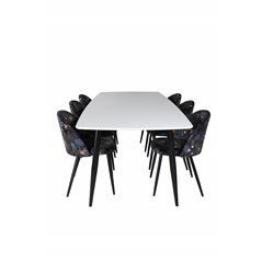 Polar Ellipse Dining Table - 240*100*H75 - White / Black, Velvet Dining Chair -  Black Flower fabric_6