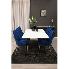 Polar Dining Table - 180*90*H75 - White / Black, Velvet Deluxe Dining Chair - Blue / Brass_6