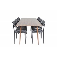 Polar Dining Table 180 cm - Walnut top - Walnut Legs, Polly Dining Chair - Black / Black_6