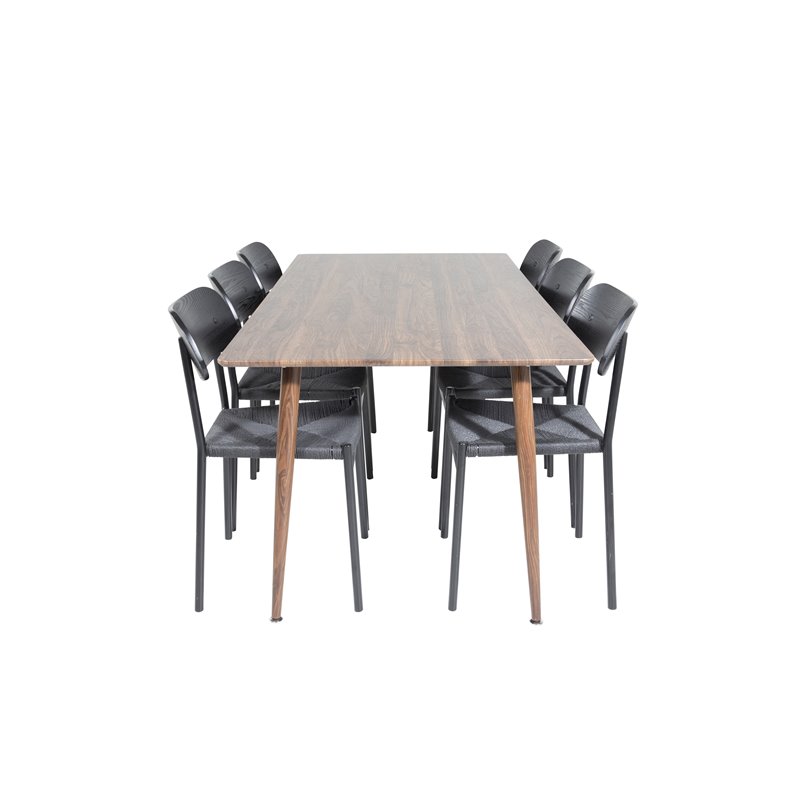 Polar Dining Table 180 cm - Walnut top - Walnut Legs, Polly Dining Chair - Black / Black_6