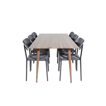 Polar Dining Table 180 cm - Walnut top - Walnut Legs, Polly Dining Chair - Black / Black_6