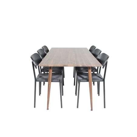 Polar Dining Table 180 cm - Walnut top - Walnut Legs, Polly Dining Chair - Black / Black_6