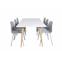 Polar Dining Table - 180*90*H75 - White / Oak, Arctic Dining Chair - Grey Legs - Grey Plastic_6