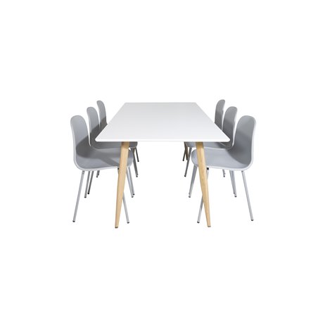 Polar Dining Table - 180*90*H75 - White / Oak, Arctic Dining Chair - Grey Legs - Grey Plastic_6