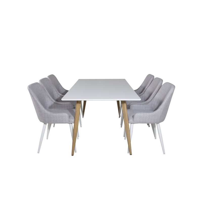 Polar Dining Table - 180*90*H75 - White / Oak, Plaza Dining chair - White legs - Light Grey Fabric_6