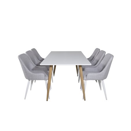 Polar Dining Table - 180*90*H75 - White / Oak, Plaza Dining chair - White legs - Light Grey Fabric_6