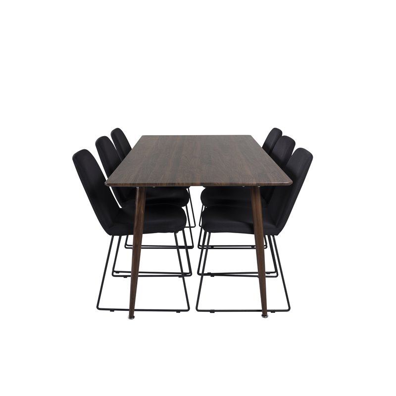 Polar Dining Table 180 cm - Walnut top - Walnut Legs, Muce Dining Chair - Black Legs - Black Fabric_6