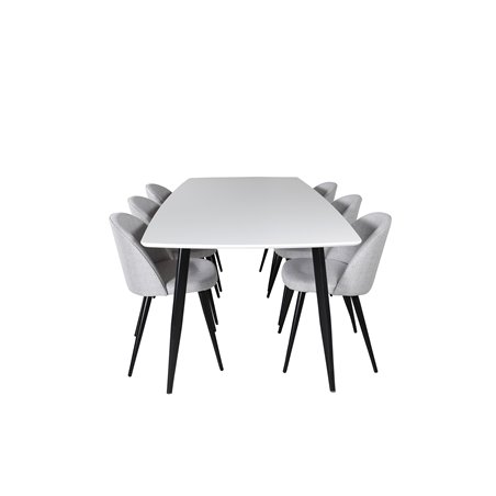 Polar Ellipse Dining Table - 240*100*H75 - White / Black, Velvet Dining Chiar - Black legs - Light GreyFabric_6