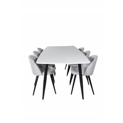 Polar Ellipse Spisebord - 240 * 100 * H75 - Hvid / Sort, Velvet Dining Chiar - Sorte ben - Lys GråFabric_6