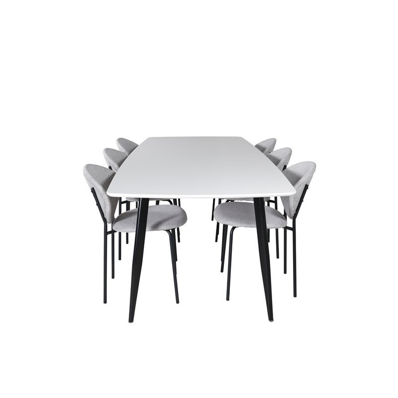 Polar Ellipse Dining Table - 240*100*H75 - White / Black, Vault Dining Chair - Black Legs - Grey Fabric_6