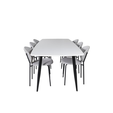 Polar Ellipse Dining Table - 240*100*H75 - White / Black, Vault Dining Chair - Black Legs - Grey Fabric_6