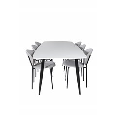 Polar Ellipse Dining Table - 240*100*H75 - White / Black, Vault Dining Chair - Black Legs - Grey Fabric_6