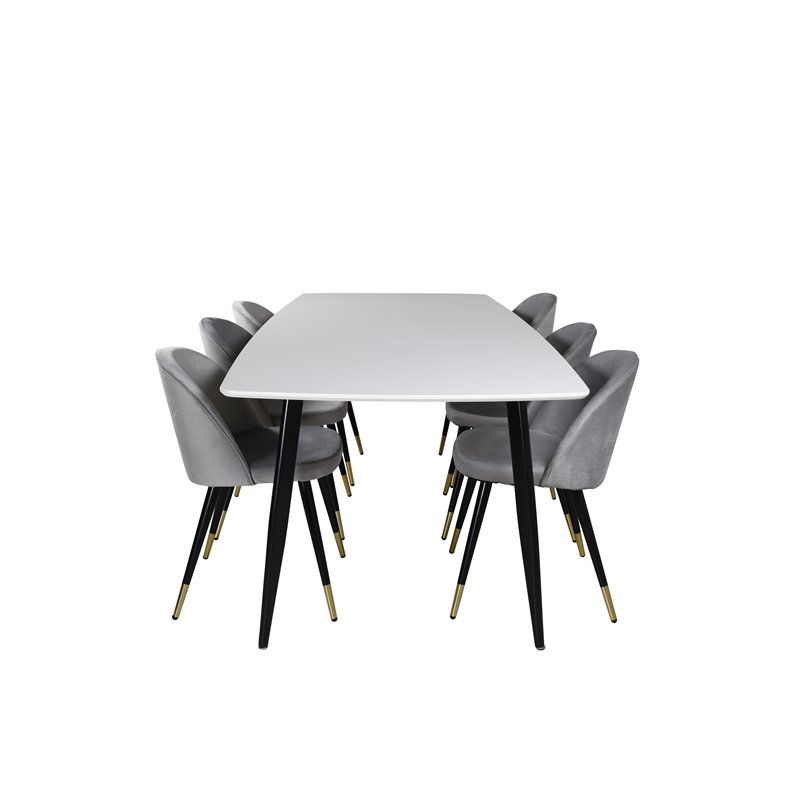 Polar Ellipse Dining Table - 240*100*H75 - White / Black, Velvet Dining Chair Brass - Light Grey / Black_6