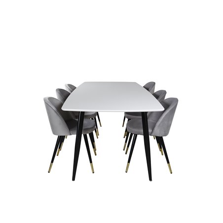 Polar Ellipse Dining Table - 240*100*H75 - White / Black, Velvet Dining Chair Brass - Light Grey / Black_6