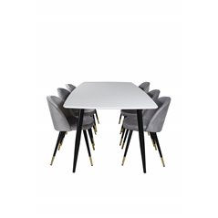 Polar Ellipse Dining Table - 240*100*H75 - White / Black, Velvet Dining Chair Brass - Light Grey / Black_6