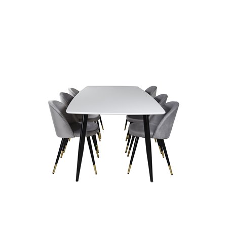 Polar Ellipse Dining Table - 240*100*H75 - White / Black, Velvet Dining Chair Brass - Light Grey / Black_6