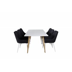 Polar Dining Table - 180*90*H75 - White / Oak, Plaza Dining Chair - White Legs - Black Fabric_6