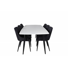 Polar Ellipse Dining Table - 240*100*H75 - White / Black, Plaza Dining Chair - Black Legs - Black Fabric_6