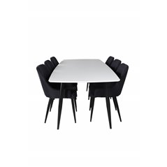 Polar Ellipse Dining Table - 240*100*H75 - White / Black, Plaza Dining Chair - Black Legs - Black Fabric_6