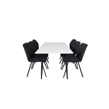 Polar Dining Table - 180*90*H75 - White / Black, Gemma Dining Chair - Black Legs - Black Fabric_6