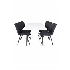 Polar Dining Table - 180*90*H75 - White / Black, Gemma Dining Chair - Black Legs - Black Fabric_6