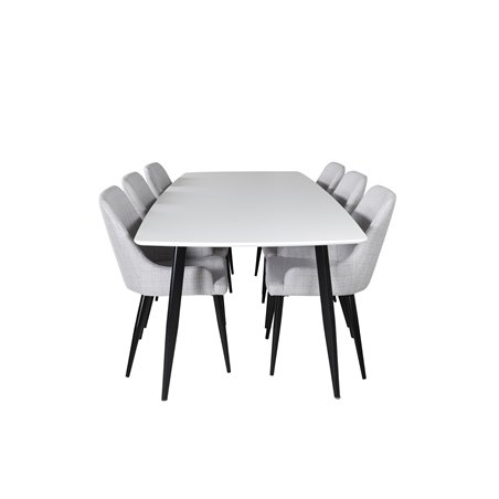 Polar Ellipse Dining Table - 240*100*H75 - White / Black, Plaza Dining chair - Black legs - Light  Grey Fabric_6