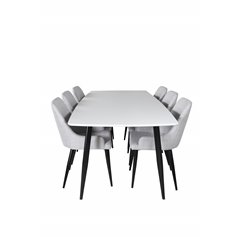 Polar Ellipse Dining Table - 240*100*H75 - White / Black, Plaza Dining chair - Black legs - Light  Grey Fabric_6