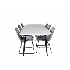 Polar Ellipse Dining Table - 240*100*H75 - White / Black, Muce  Dining Chair - Black Legs - Grey Velvet_6