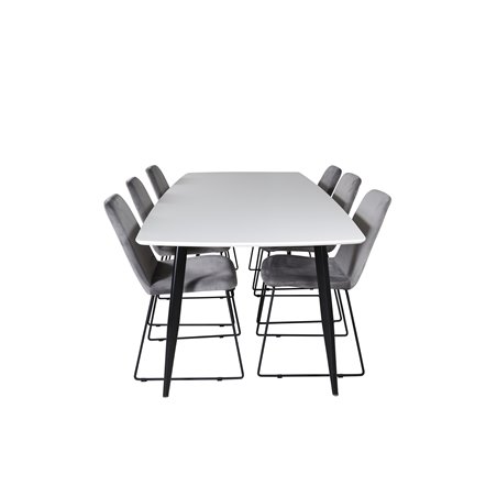 Polar Ellipse Dining Table - 240*100*H75 - White / Black, Muce  Dining Chair - Black Legs - Grey Velvet_6