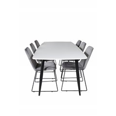 Polar Ellipse Dining Table - 240*100*H75 - White / Black, Muce  Dining Chair - Black Legs - Grey Velvet_6