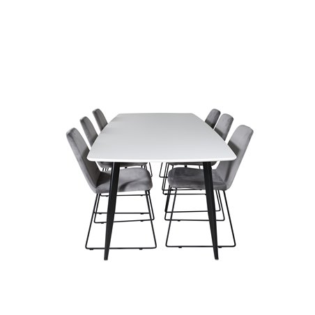 Polar Ellipse Dining Table - 240*100*H75 - White / Black, Muce  Dining Chair - Black Legs - Grey Velvet_6