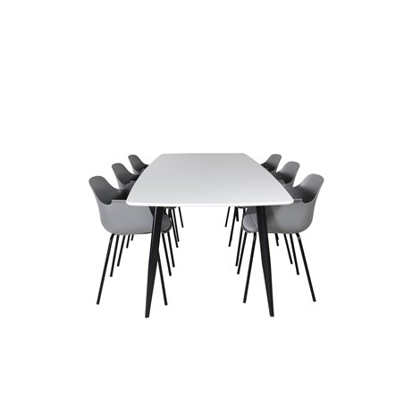 Polar Ellipse Dining Table - 240*100*H75 - White / Black, Comfort Plastic Dining Chair - Black Legs - Grey Plastic_6