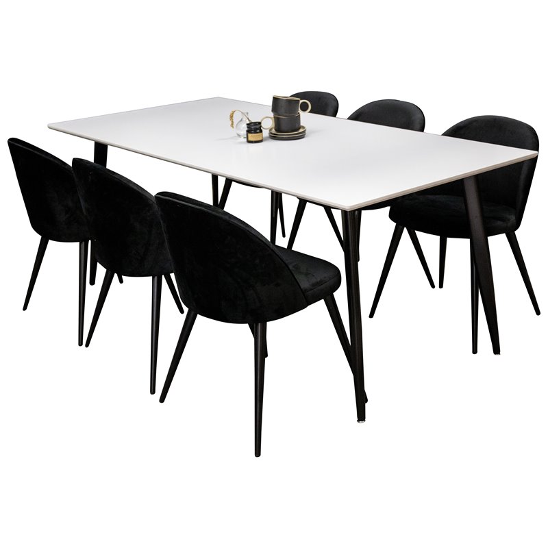 Polar Dining Table - 180*90*H75 - White / Black, Velvet Dining Chair - Black / Black_6