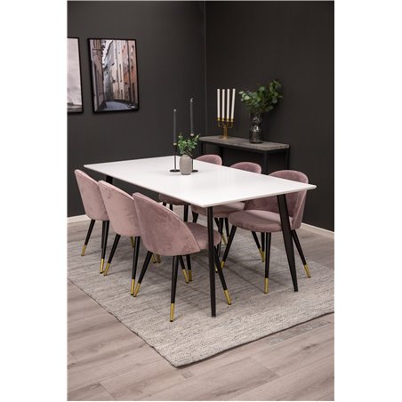 Polar Dining Table - 180*90*H75 - White / Black, Velvet Dining Chair Brass - Pink / Black_6