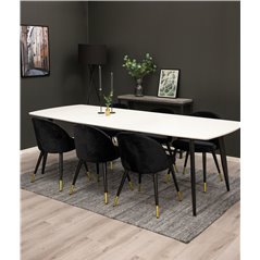 Polar Ellipse Dining Table - 240*100*H75 - White / Black, Velvet Dining Chair Brass - Black / Black_6