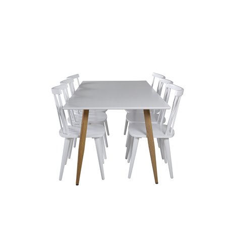 Polar Dining Table - 180*90*H75 - White / Oak, Mariannelund Windsor Chair - White_6