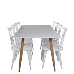 Polar Dining Table - 180*90*H75 - White / Oak, Mariannelund Windsor Chair - White_6