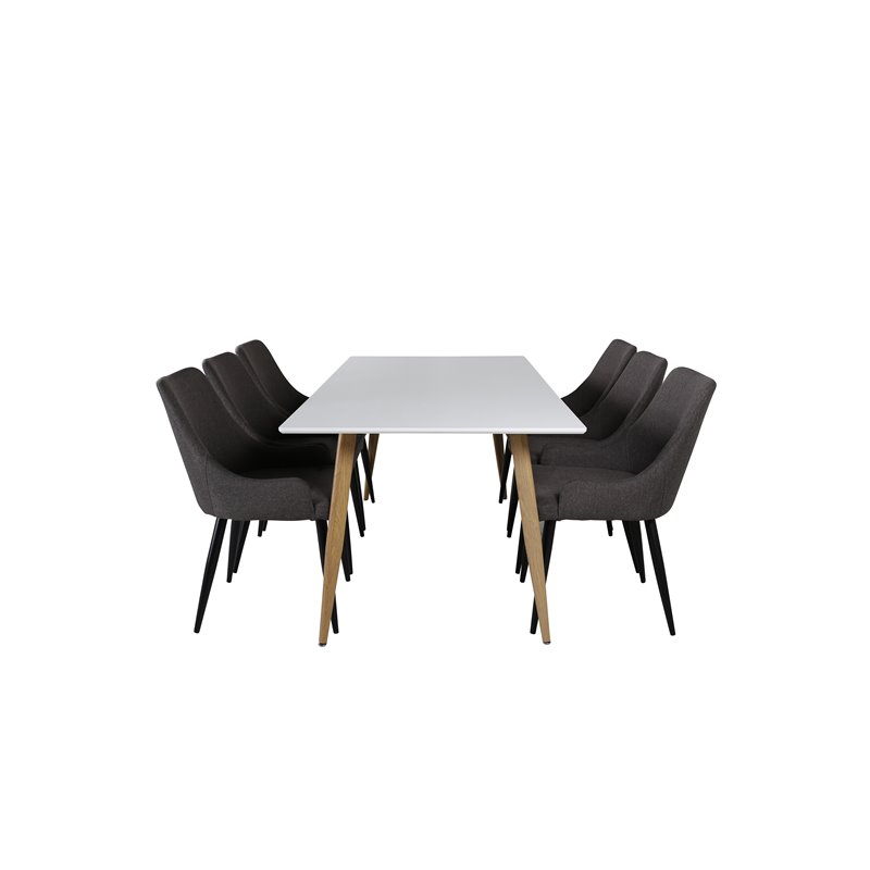 Polar Dining Table - 180*90*H75 - White / Oak, Plaza Dining Chair - Dark Grey / Black_6