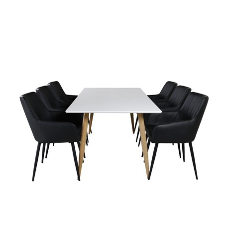 Polar Dining Table - 180*90*H75 - White / Oak, Comfort Dining Chair - Black / Black_6