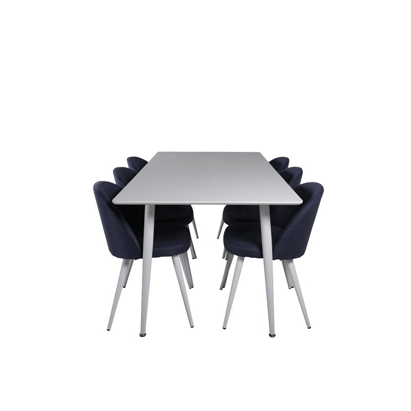 Polar Spisebord 180 cm - Hvid plade / Hvide Ben, Velvet Dining Chiar - Hvide ben - Blue Stof_6