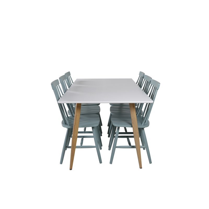 Polar Dining Table - 180*90*H75 - White / Oak, Lönneberga Windsor Chair - Mint Green_6