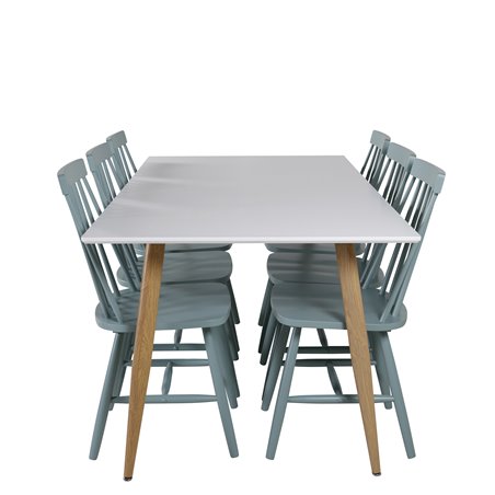 Polar Dining Table - 180*90*H75 - White / Oak, Lönneberga Windsor Chair - Mint Green_6