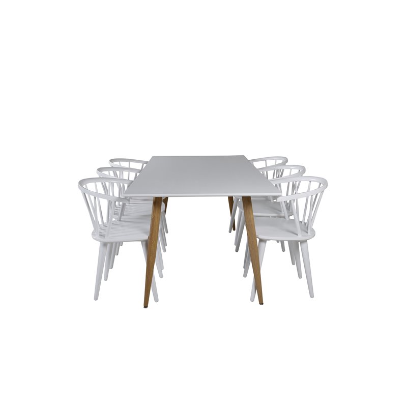 Polar Dining Table - 180*90*H75 - White / Oak, Bullerbyn Windsor Dining Chair - White_6