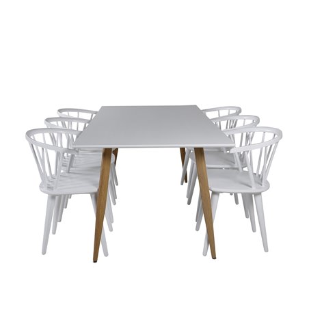 Polar Dining Table - 180*90*H75 - White / Oak, Bullerbyn Windsor Dining Chair - White_6