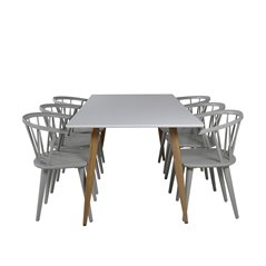 Polar Dining Table - 180*90*H75 - White / Oak, Bullerbyn Windsor Dining Chair - Grey_6