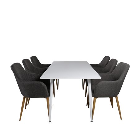 Polar Dining table 180 cm - White top / White Legs, Comfort Dining Chair - Dark Grey / Oak_6