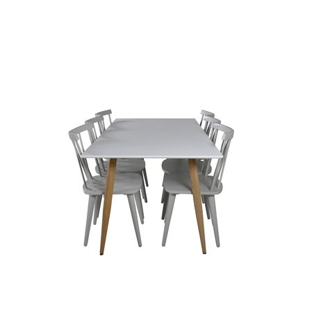 Polar Dining Table - 180*90*H75 - White / Oak, Mariannelund Windsor Chair - Grey_6