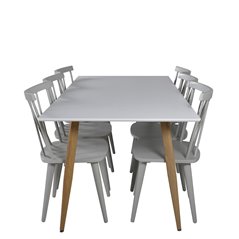 Polar Dining Table - 180*90*H75 - White / Oak, Mariannelund Windsor Chair - Grey_6