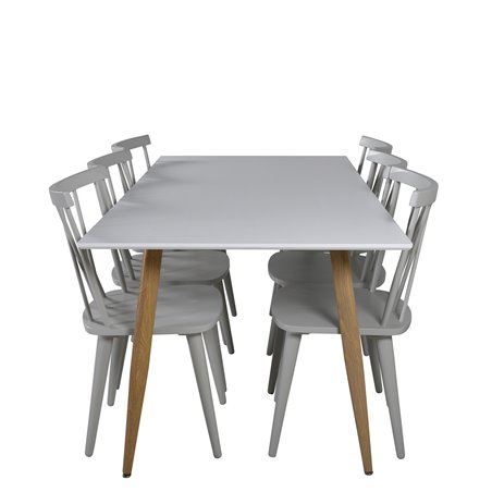 Polar Dining Table - 180*90*H75 - White / Oak, Mariannelund Windsor Chair - Grey_6