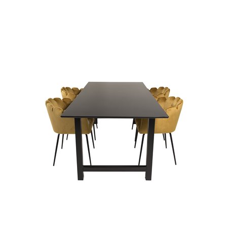 Count Dining Table - 220*100*H75 - Black / Black, Limhamn - Chair - Gold Velvet_4